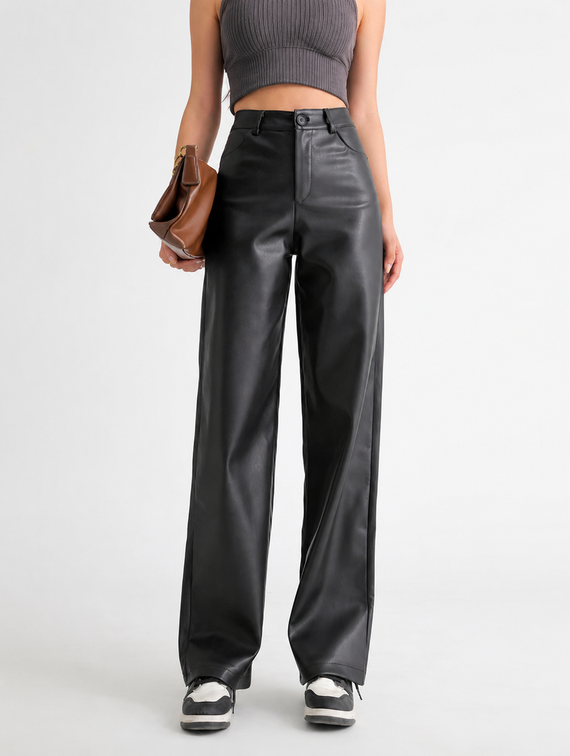 Edge | Faux-Leather Wide-Leg Trousers