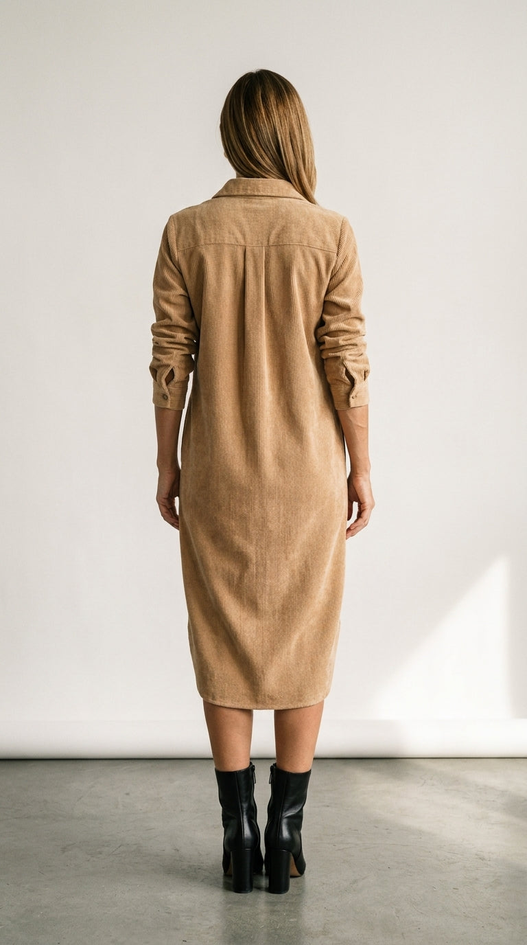 Elena | Corduroy Double-Pocket Midi Dress
