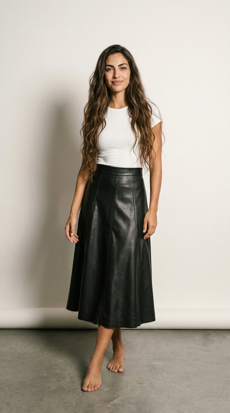 Rebel | Jupe Midi Effet Cuir