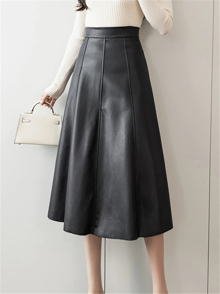 Rebel | Faux-Leather Midi Skirt