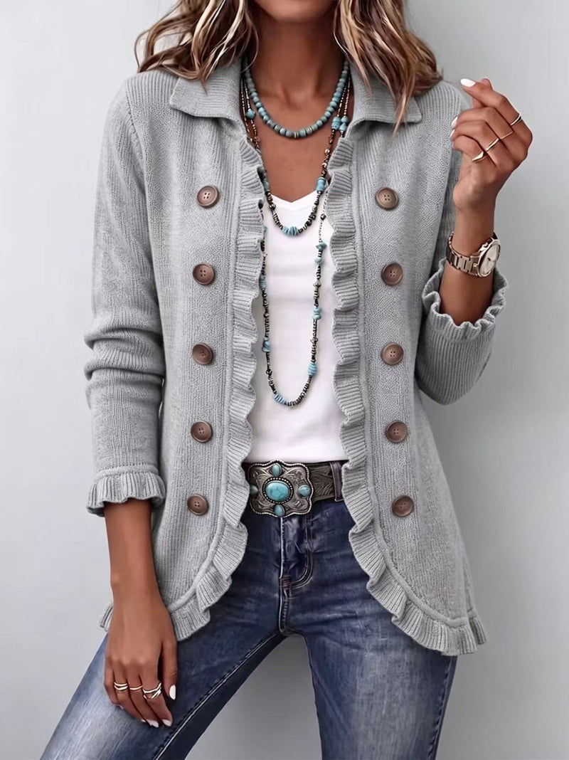 Eloísa | Veste en Maille Gris Chiné à Volants
