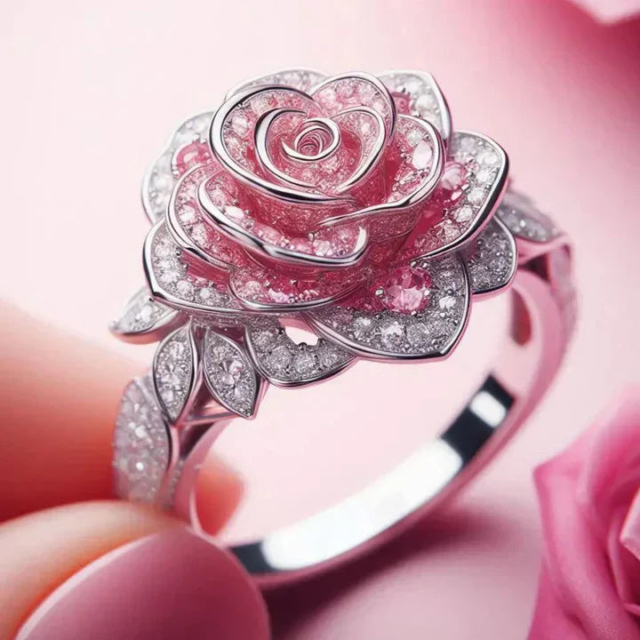 Serena | Anillo plateado de flores rosas