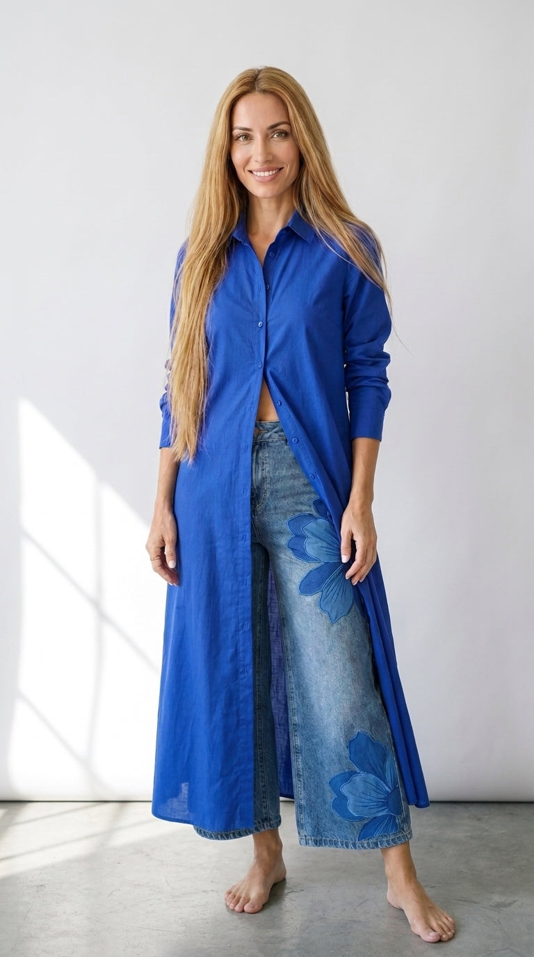 Maud | Long Shirt and Printed Jeans Set
