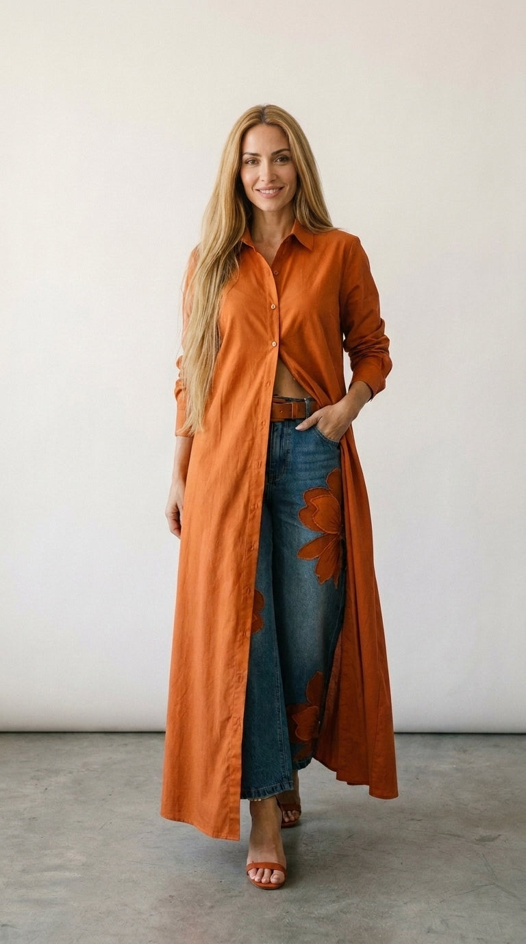 Maud | Long Shirt and Printed Jeans Set