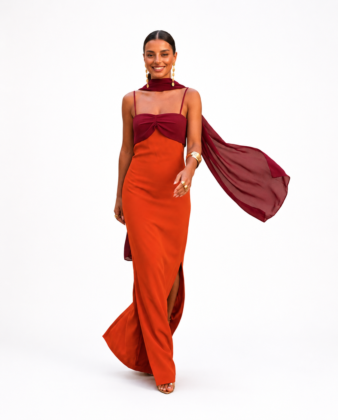 Zahara | Vestido naranja con escote en rojo