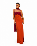 Zahara | Vestido naranja con escote en rojo