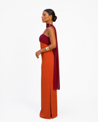 Zahara | Vestido naranja con escote en rojo