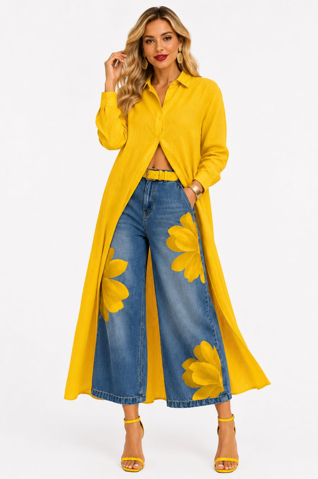 Maud | Conjunto de camisa larga y vaqueros estampados
