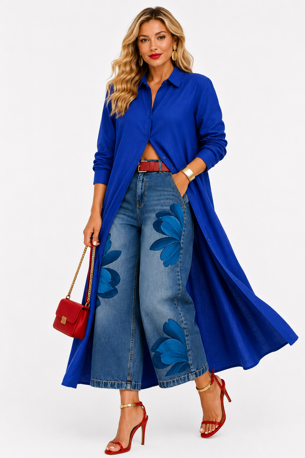 Maud | Conjunto de camisa larga y vaqueros estampados