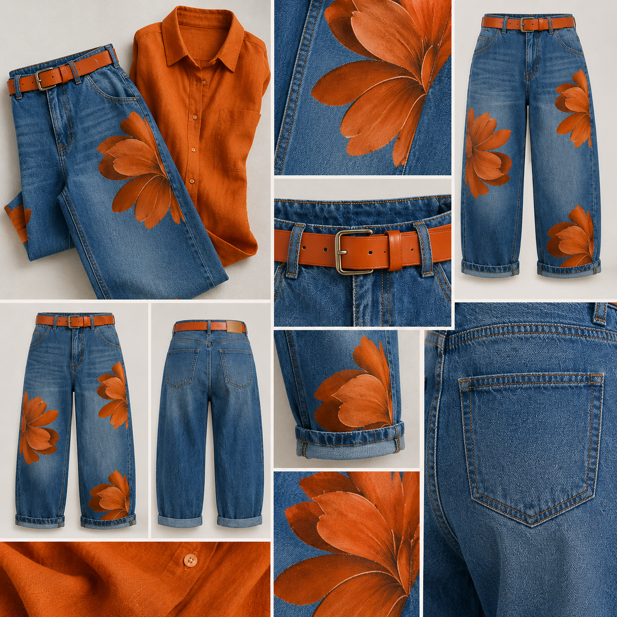 Maud | Conjunto de camisa larga y vaqueros estampados