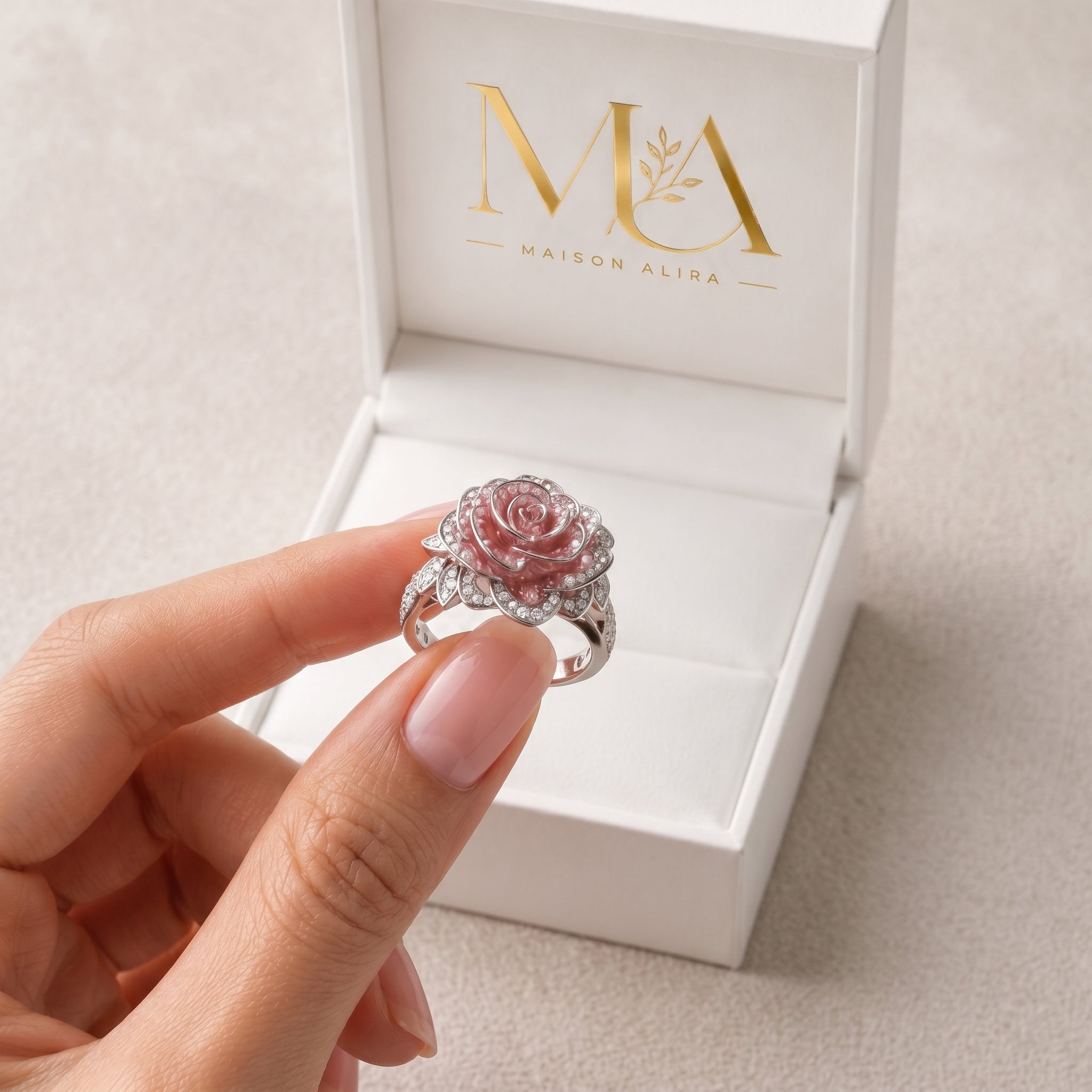 Serena | Anillo plateado de flores rosas