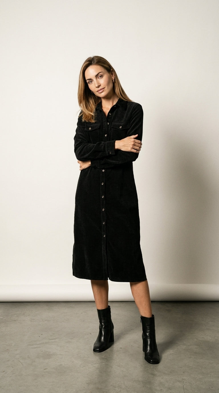 Elena | Corduroy Double-Pocket Midi Dress