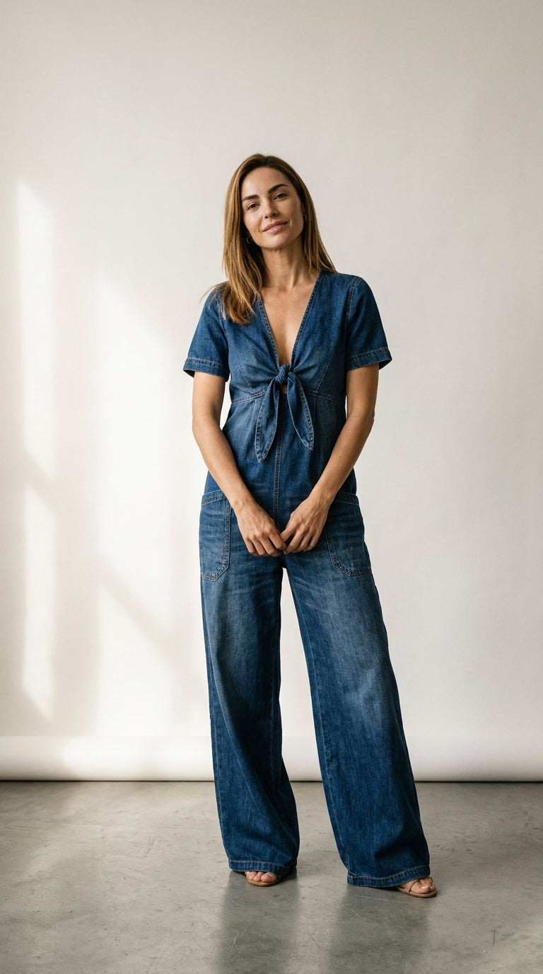 Maya | Denim Jumpsuit With V-Neck