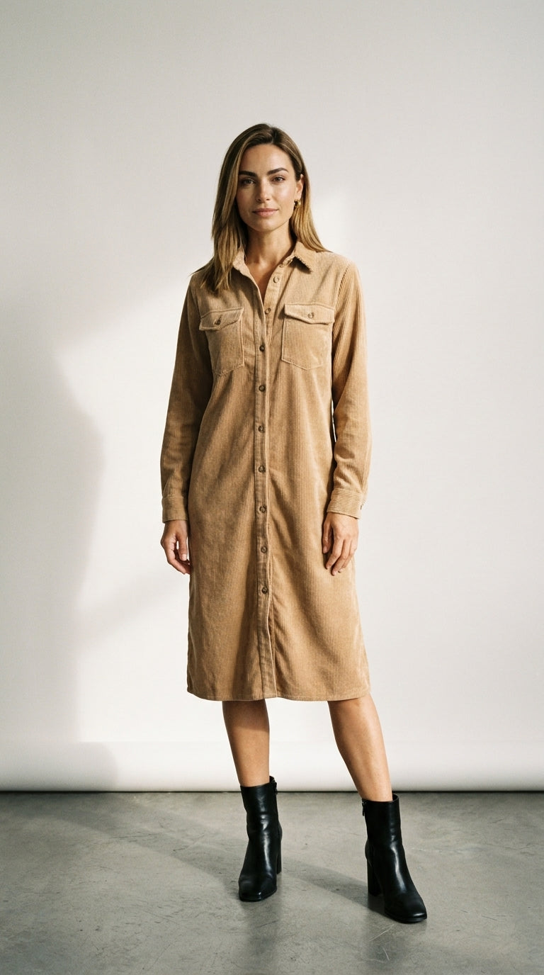 Elena | Corduroy Double-Pocket Midi Dress