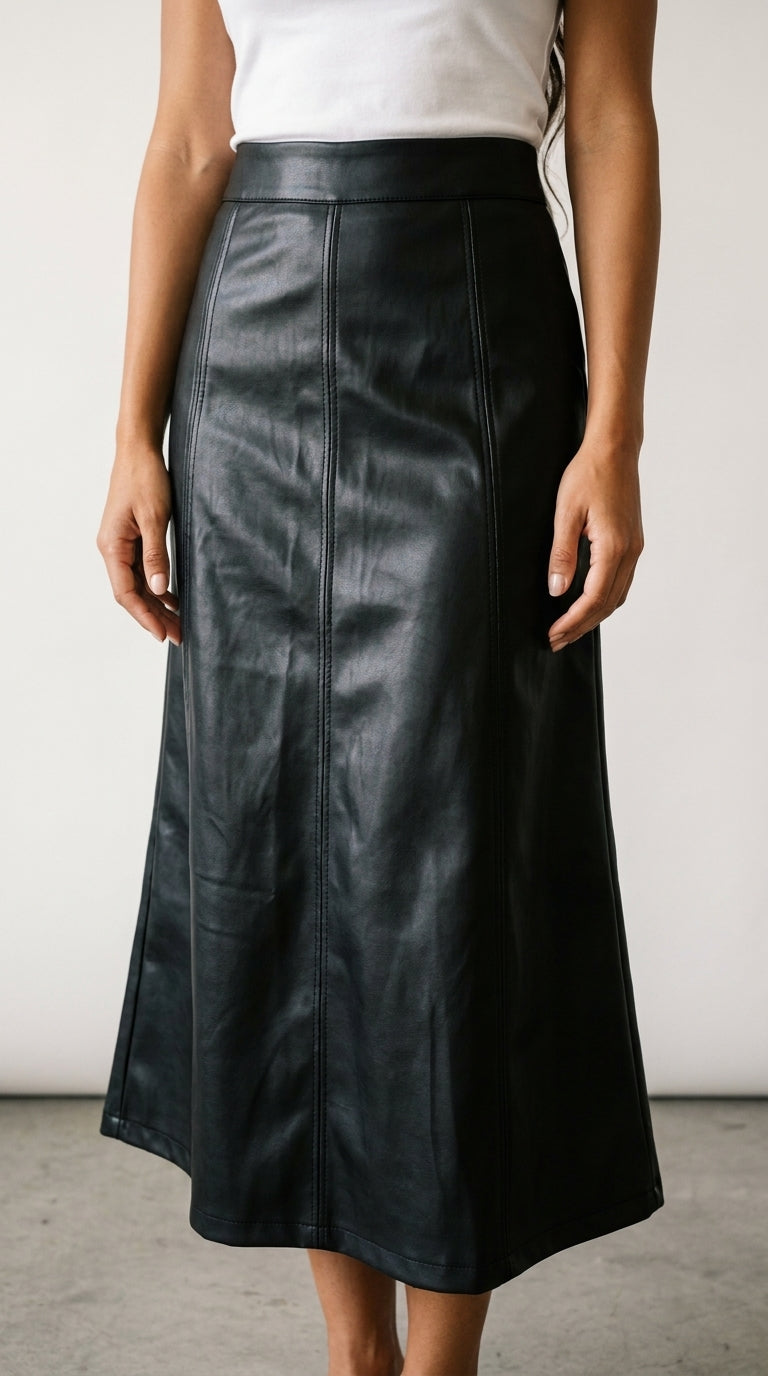 Rebel | Jupe Midi Effet Cuir