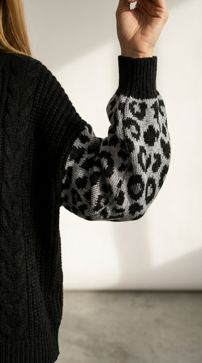 Leopard Print | Pull à Manches en Maille