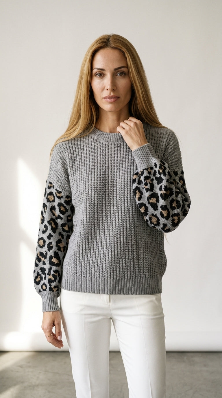 Leopard Print | Pull à Manches en Maille