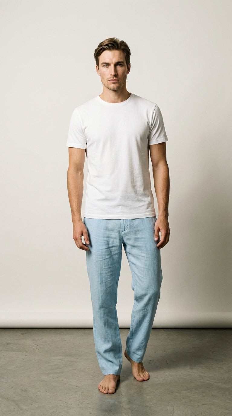 Relaxed Fit | Pantalon en Lin Bleu Ciel