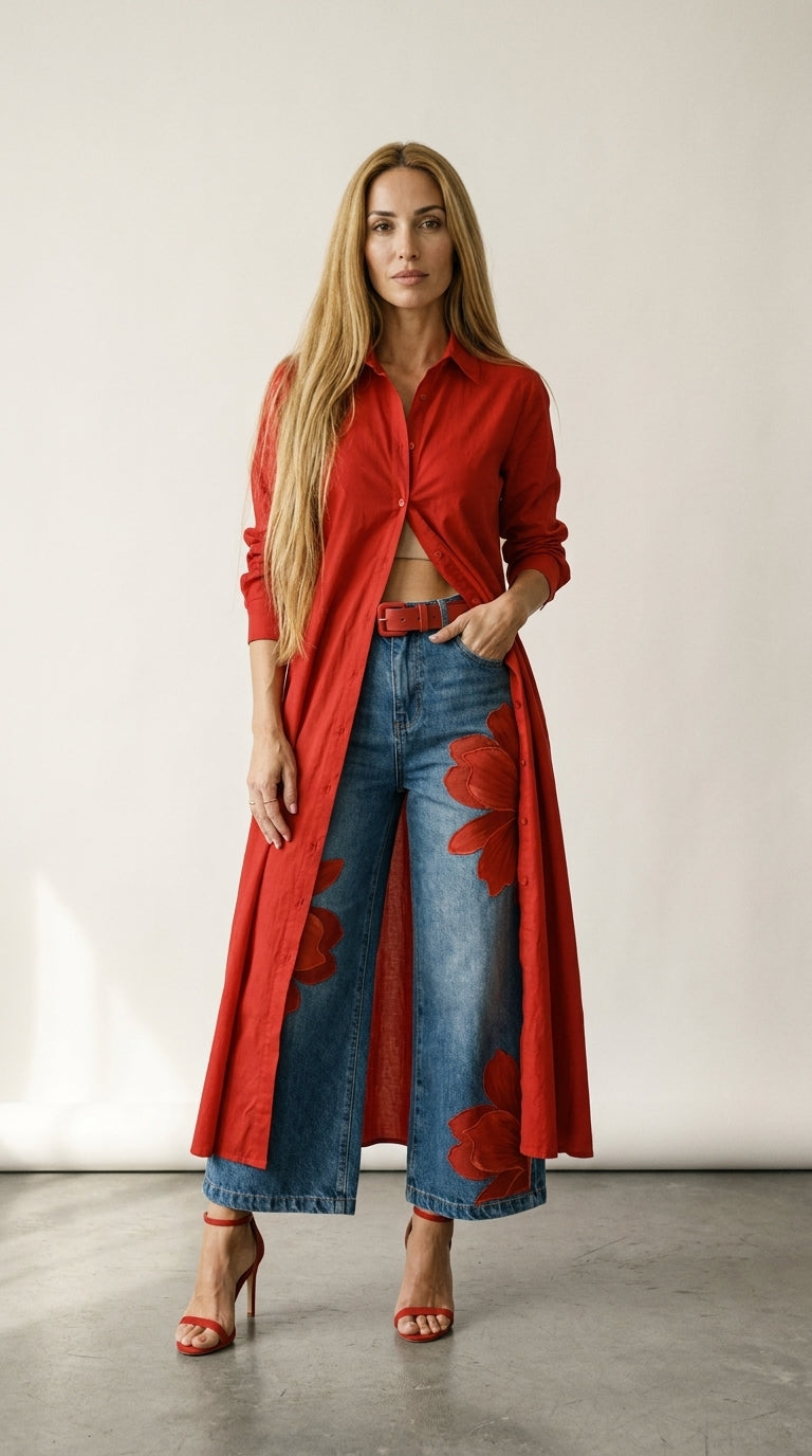 Maud | Long Shirt and Printed Jeans Set