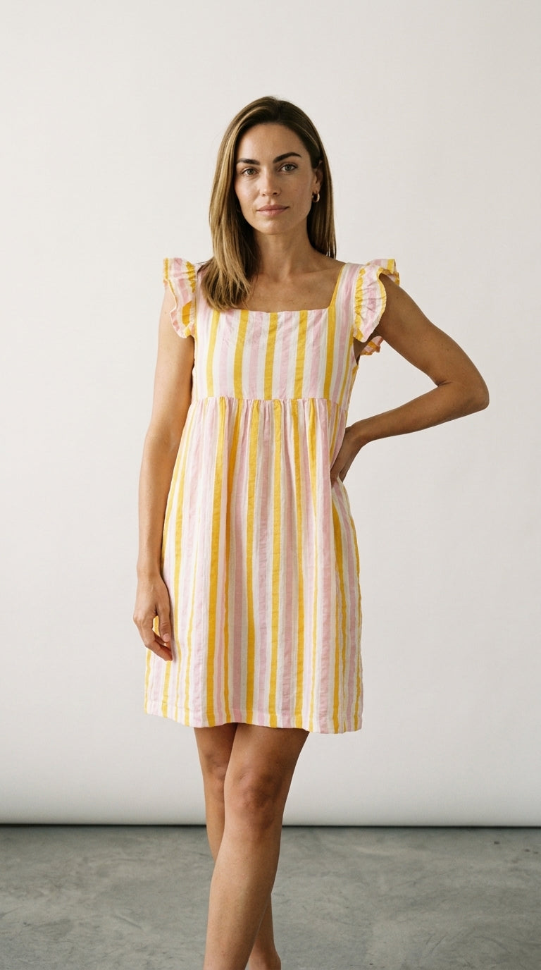 Amalfi | Pink and Yellow Muslin Dress