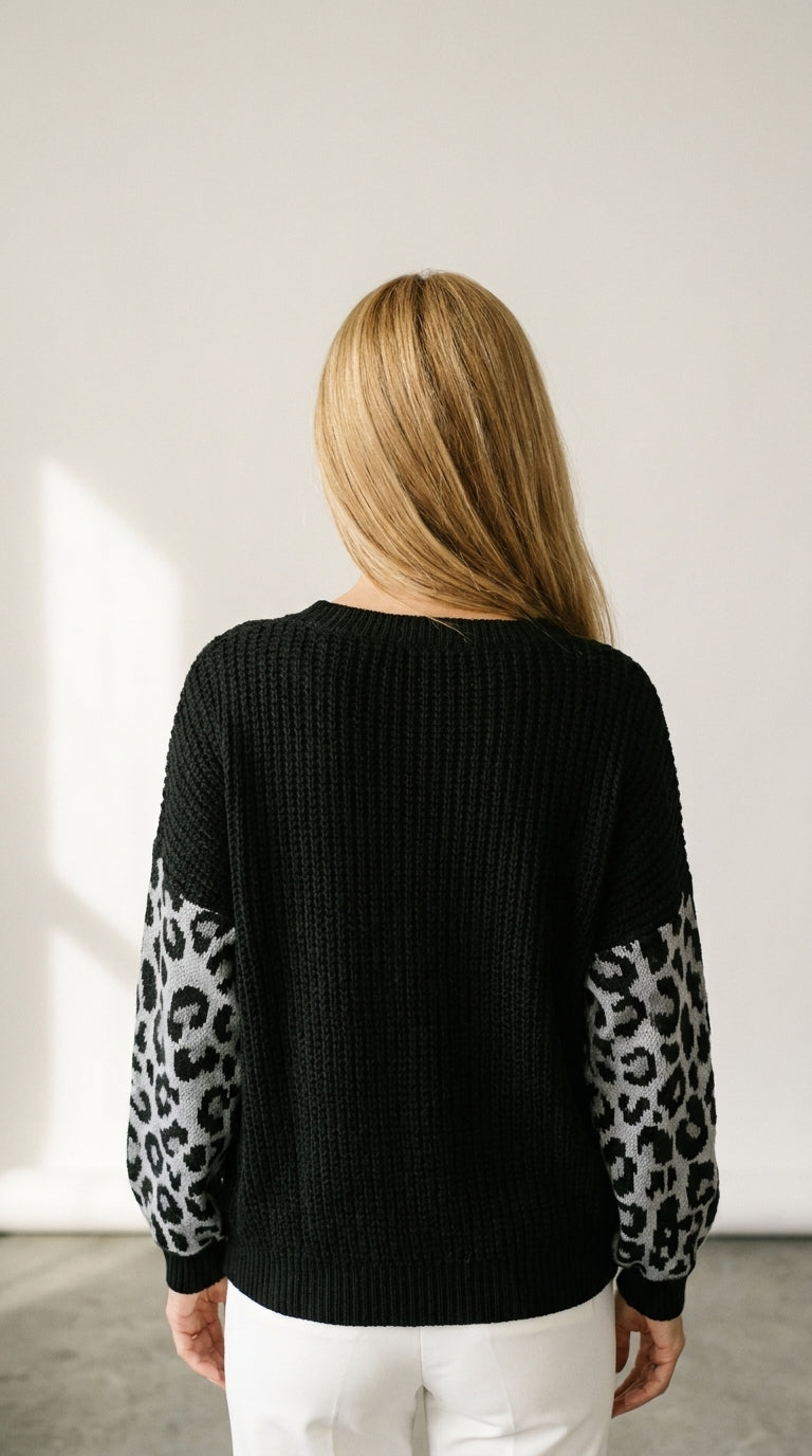 Leopard Print | Pull à Manches en Maille