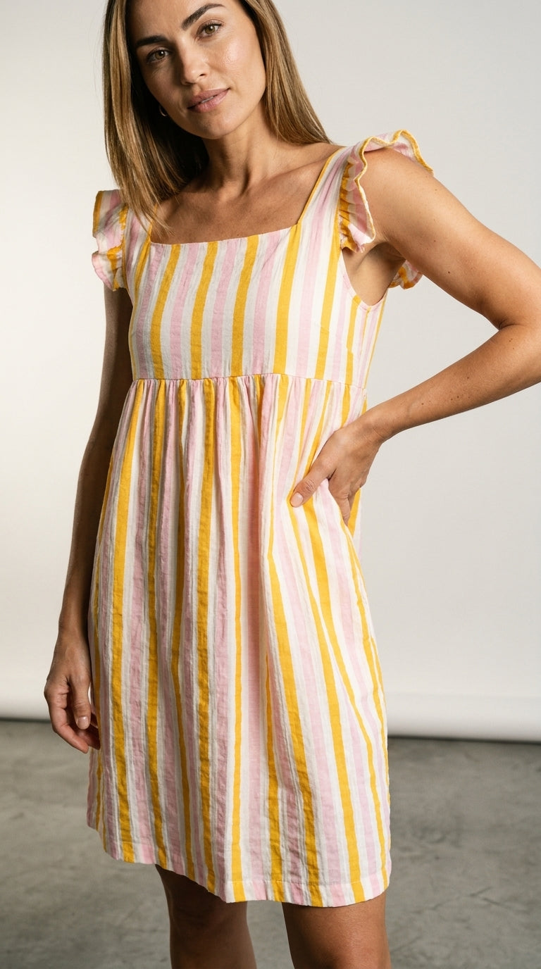 Amalfi | Pink and Yellow Muslin Dress