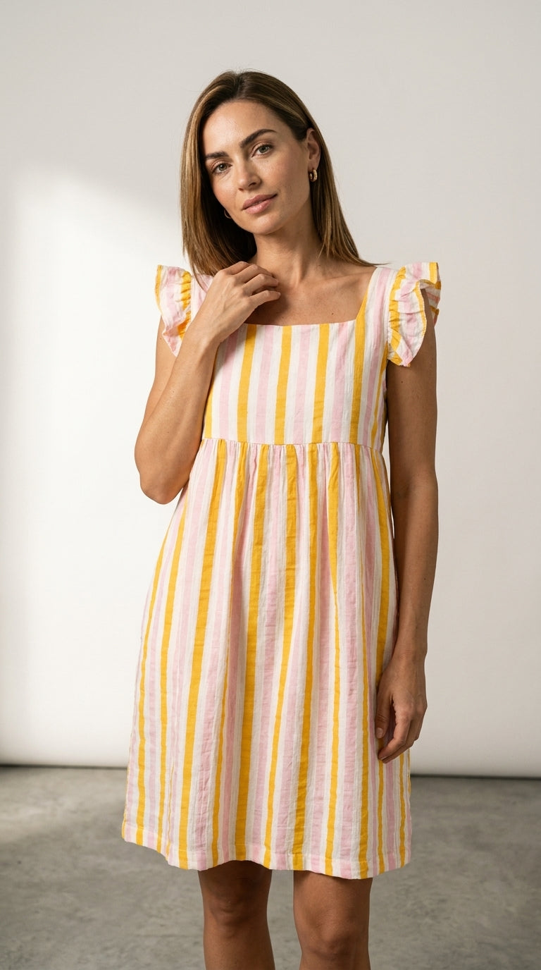 Amalfi | Pink and Yellow Muslin Dress