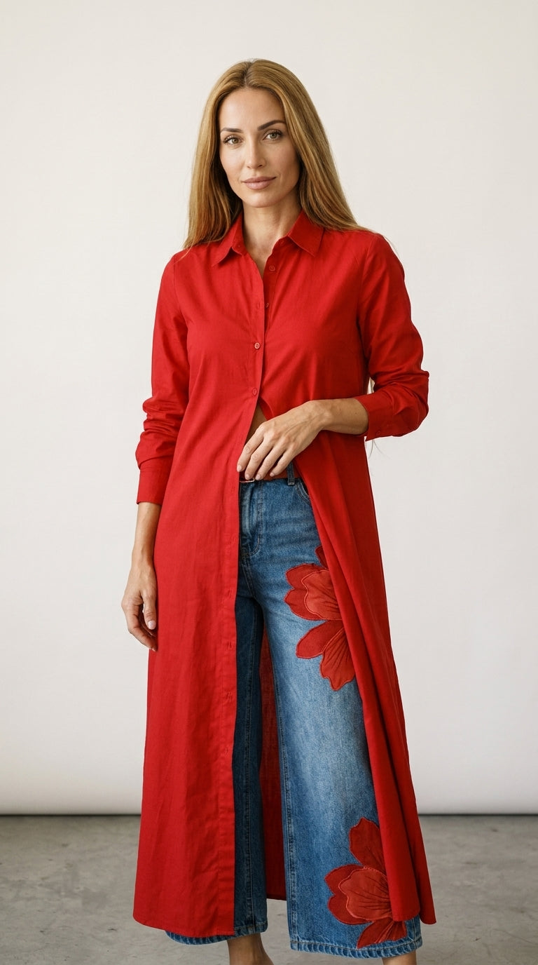 Maud | Long Shirt and Printed Jeans Set