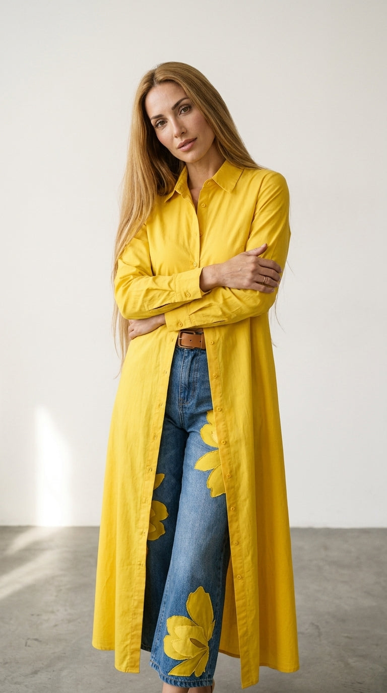Maud | Long Shirt and Printed Jeans Set