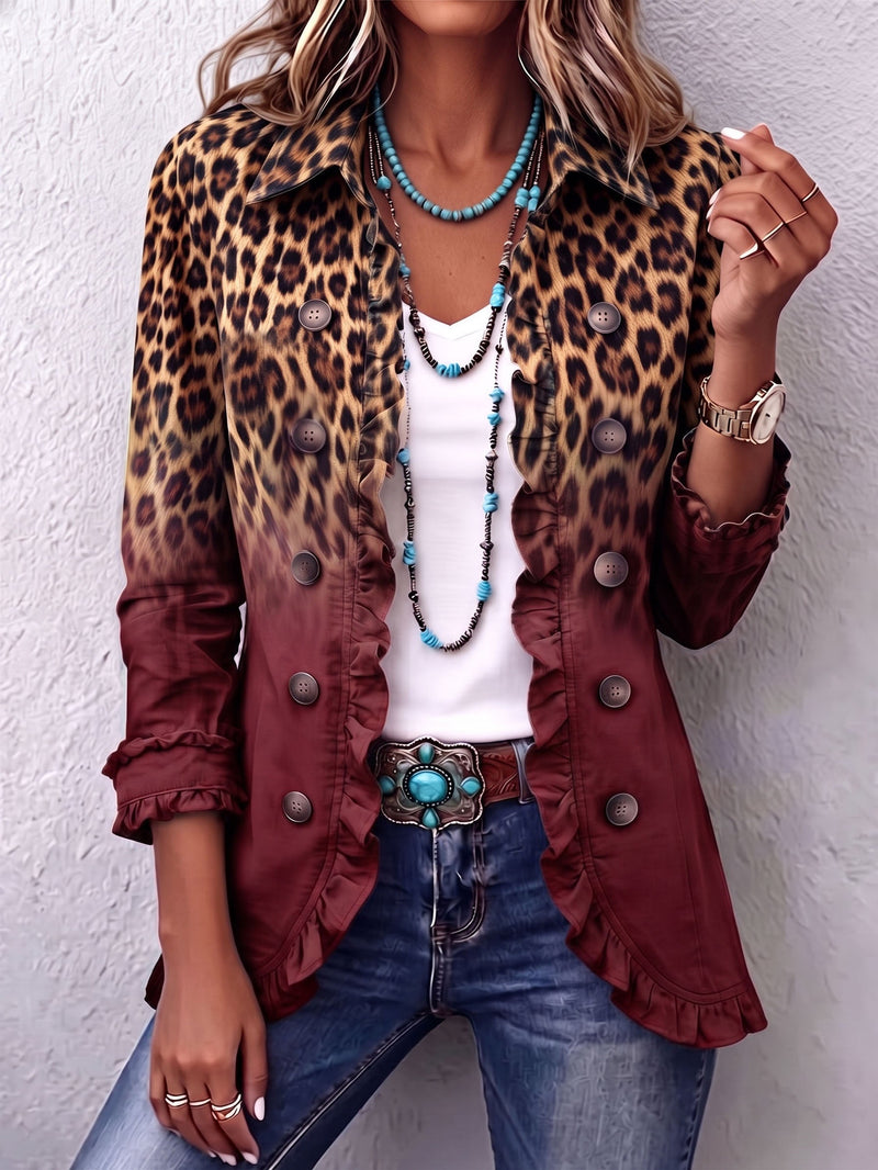 Tomasa | Veste Blazer Léopard Bordeaux à Volants